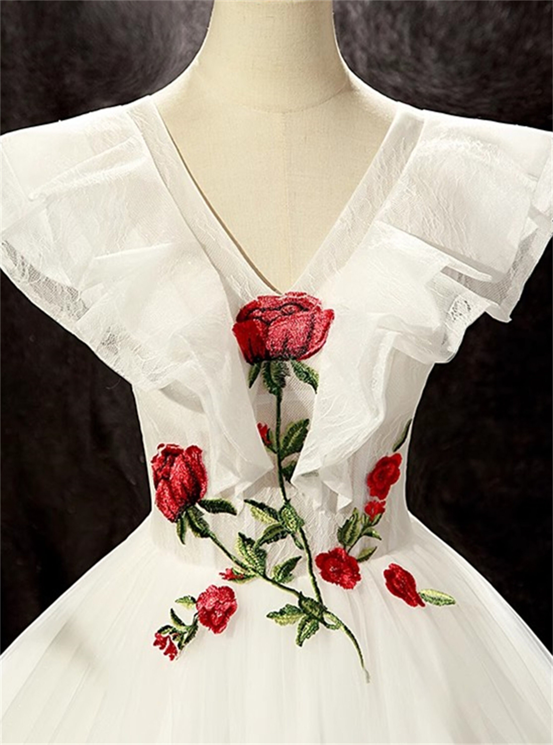 Fairy Red Rose Prom Dress,red Rose Tulle Gown,elegant Prom Gown,dress