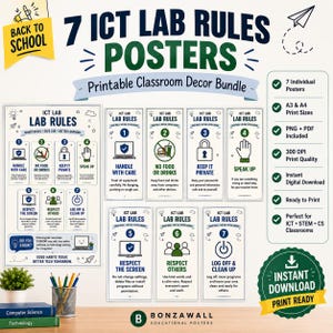ICT Classroom Safety Posters | Computer Lab Decor | STEM Technology Printable