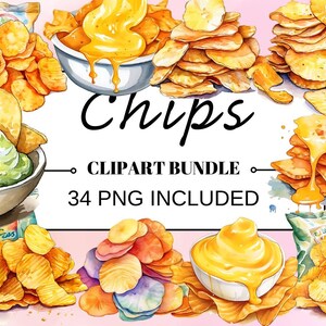 34 Watercolor Chips Clipart, Potato Clipart, Food Clipart PNG, Cute Watercolor Art for Crafts & Design, Instant Download