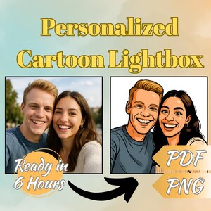 Benutzerdefinierte Cartoon-Porträt Lightbox - Personalisiertes Geschenk, Paar-Karikatur, digitaler Download PDF / PNG