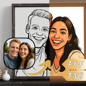Custom Cartoon Portrait Lightbox – Personalized Gift, Couple Cartoon, Digital Download PDF/PNG