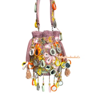 Bolso con cordón estilo potli con espejo de fiesta con cuentas estilo bohemio Banjara para mujer. Regalo para ella.
