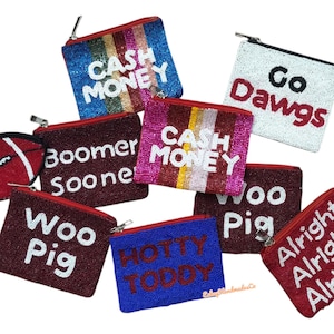 Bolso de mano, bolso de estadio, monedero con cuentas, bolso con cuentas de semillas, Go Dawgs, HOTTY Toddy, Boomer Sooner, Woo PIG, fútbol, Georgia