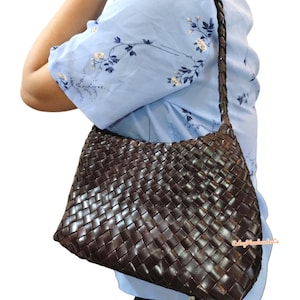Handmade vintage cowhide Handbag, Handcrafted tote bag, handwoven leather bag, Retro woven leather shoulder bag, Gift for her