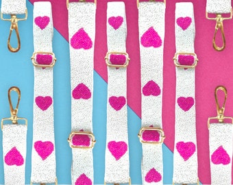 Swiftie Country Concert - Pink Heart Strap - Adjustable Beaded Strap | Perfect for Stadium Bags Concert- Clear -STRAP ONLY