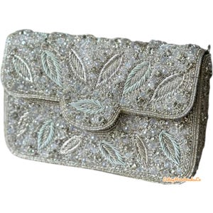 Handmade Crystal Beaded Clutch: Bridal Evening Bag with Detachable Chain