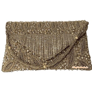 Crystal Evening Clutch: Handmade Beaded Party Bag with Chain