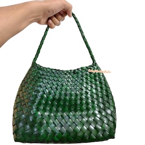 Handmade Woven Leather Tote Bag, Leather Weaving Bag, Crossbody Bag, Hobo bag, lightweight, Bamboo Style Ladies Tote Bag