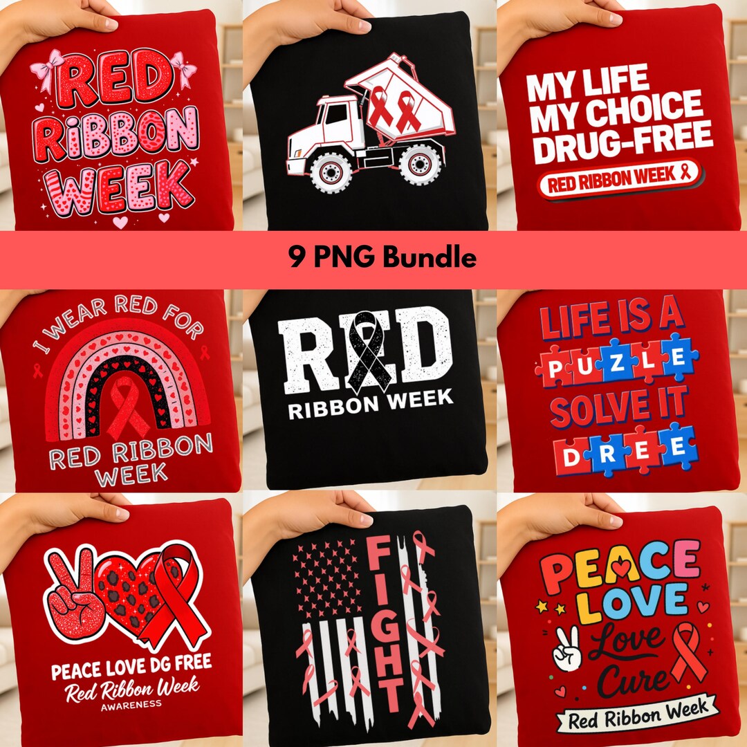 Red Ribbon Week PNG Bundle, Drug Free Awareness Clipart (digital ...