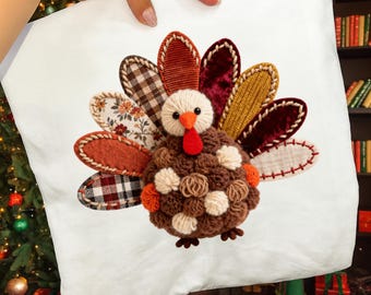 Faux Crochet Turkey PNG, Patchwork Thanksgiving Clipart (Digital Download)