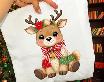 Christmas Reindeer Patchwork PNG: Faux Christmas Florals (Digital Download)
