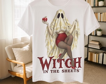 Funny Witch In The Sheets PNG: Retro Halloween Clipart (Digital Download)