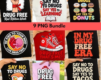 Red Ribbon Week PNG Bundle: Anti-Drug Clipart Designs (Digital Download)