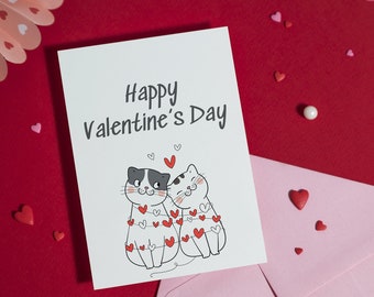 Cute Cats Valentines Day Card, Printable Valentines Day Card, Card for him her husband boyfriend girlfriend, Happy Valenntines Day, Cat Card