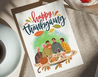 A Day Filled with Family: Printable Thanksgiving Greeting Card, Thanksgiving with Family Ties; Greeting Card, Thankul for Family Bonds.