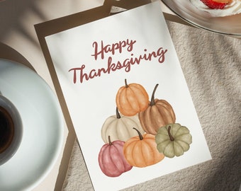 Retro Pumpkin Patterned Printable Thanksgiving Card, Thanksgiving Card with Pumpkin Theme, Happy Thanksgiving Day, Thankful Card for Family.