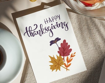 Printable Thanksgiving Card of Natural Beauty with Autumn Leaves, Thanksgiving Card with Autumn Leaves,  Happy Thanksgiving Day Greetings.