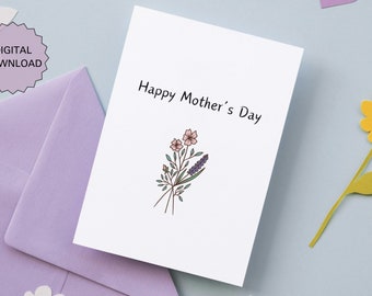 Moederdagkaart Digitaal, bloemen Moederdagkaart, eenvoudige Moederdagkaart afdrukbaar, Moederdagwenskaart moeder, instant download pdf