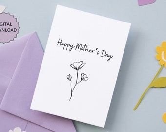 Moederdagkaart Digitaal, bloemen Moederdagkaart, eenvoudige Moederdagkaart afdrukbaar, Moederdagwenskaart moeder, instant download pdf