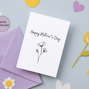 Carte de fête des mères numérique, carte florale de fête des mères, carte de fête des mères simple imprimable, carte de voeux de fête des mères pour la fête des mères, téléchargement immédiat au format PDF