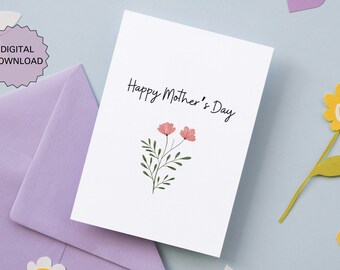 Digitale bloemen Moederdagkaart, Moederdagkaart, afdrukbare eenvoudige Moederdagkaart afdrukbaar, Moederdagwenskaart moeder, instant pdf