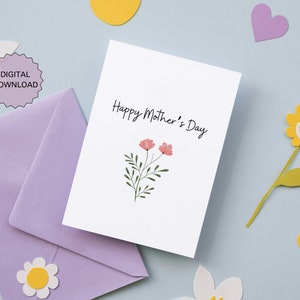 Tarjeta floral digital para el Día de la Madre, tarjeta imprimible sencilla para el Día de la Madre, tarjeta de felicitación para mamá, PDF instantáneo