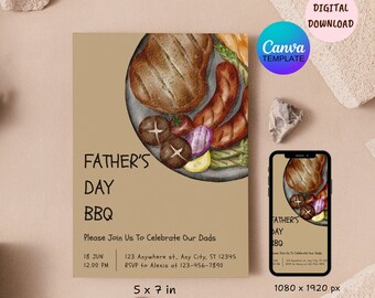 Editable Fathers Day BBQ Lunch Invite, Fathers Day Lunch Invitation, Father's Day Barbecue Invitation, Father's Day Invite, Outdoor BBQ.