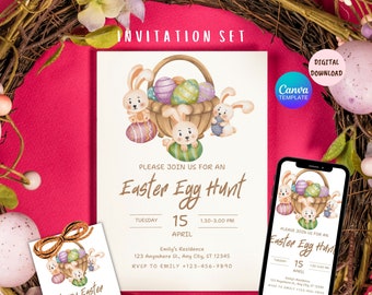 EDITABLE Easter Egg Hunt Invitation, Printable Easter Invitation, Happy Easter, Easter Template, Free Easter Gift Tag Template.