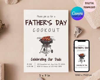 Editable Father's Day Cookout Invitation, Father's Day BBQ Invite, Printable Father's Day Barbecue Invite, Father's Day Celebration Our Dads