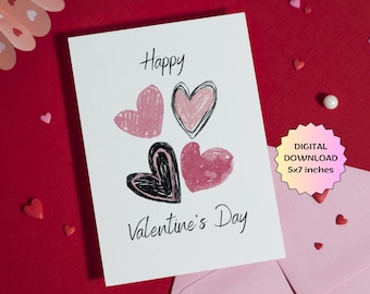 Valentine's Day Greeting Card with Heart, Printable Valentine's Day Card, Happy Valentine's Day, Digital Instant Download, White Card.