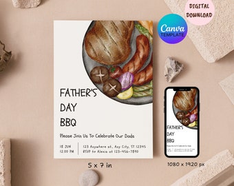 Editable Fathers Day BBQ Invite, Fathers Day Lunch Invitation, Father's Day Invitation, Father's Day Invite, Fathers BBQ Lunch, Outdoor BBQ.