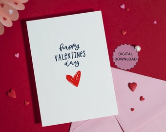 Printable Valentine's Day Card, Anniversary Card, Happy Valentine's Day, Love You boyfriend girlfriend wife husband card, Card with Heart.