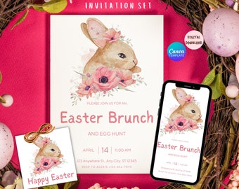 Easter Brunch Invitation Template, EDITABLE Easter Egg Hunt Invitation, Easter Invitation, Easter Bunny Invitation, Happy Easter Tag