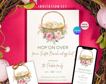 EDITABLE Easter Egg Hunt  Brunch Invitation, Easter Invitation, Easter Phone Invite, Easter Gift Tag, Easter Invitation, Instant Download.