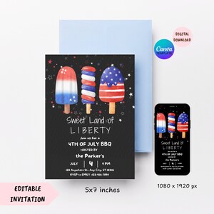 EDITABLE 4th Of July BBQ Invitation, 4th of July Invite, 4th of July Invitation, Sweet Land of Liberty Invitation Template, 4th of July BBQ.