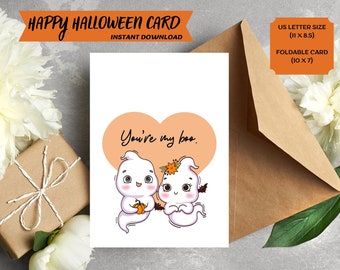 Halloween Greeting Card Printable, You’re My Boo Card, Anniversary Card, Halloween Greetings, Halloween Valentines Card, Fun Halloween Card.