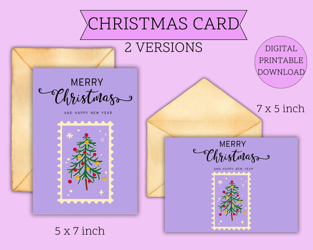 Purple Digital Christmas Cardcustom Design With Pine Tree Etsy
