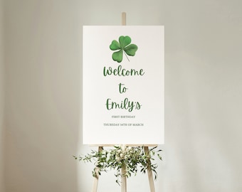 Editable Lucky One Welcome Sign, St Patrick's Birthday Welcome Sign, Welcome Sign, Birthday Decor, Shamrock Sign, Lucky One Birthday Decor.