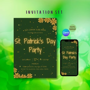 Eat Drink & Be Irish, St Patrick&#39;s Day Party, Editable Digital St Patrick&#39;s Day Party Invitation, Canva Invitation Template, Mobile Invite.