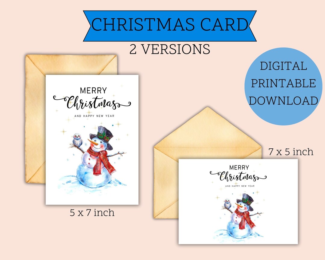 Happy Christmas Card, Printable Digital Snowman Christmas Card, Merry ...
