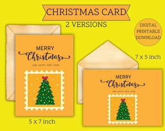 Special Christmas Greeting Card with Orange Background and Christmas Tree Pattern, Vibrant Orange Christmas Card with Festive Tree Pattern.