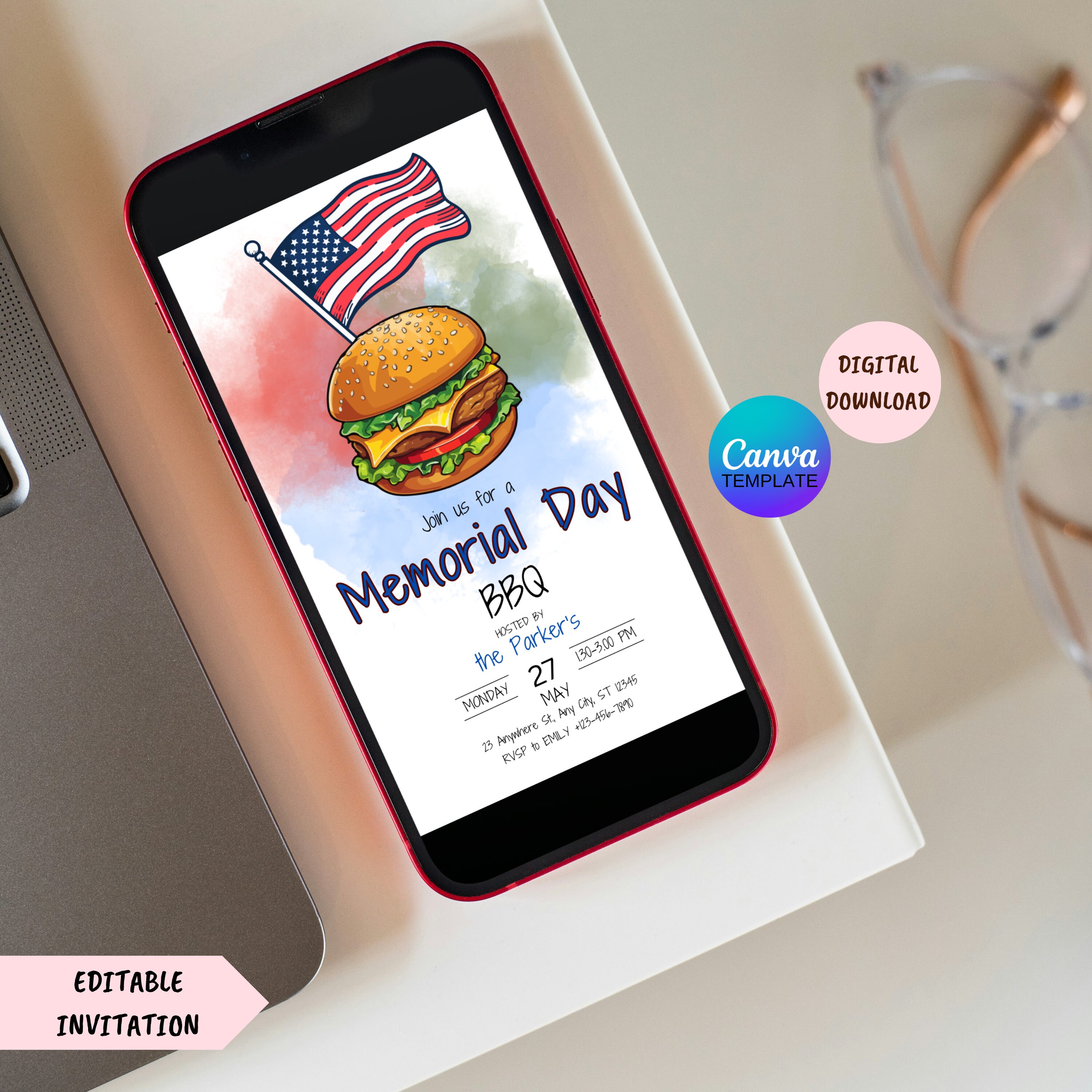 Memorial Day Barbeque Invitation Template, EDITABLE Memorial Day BBQ ...