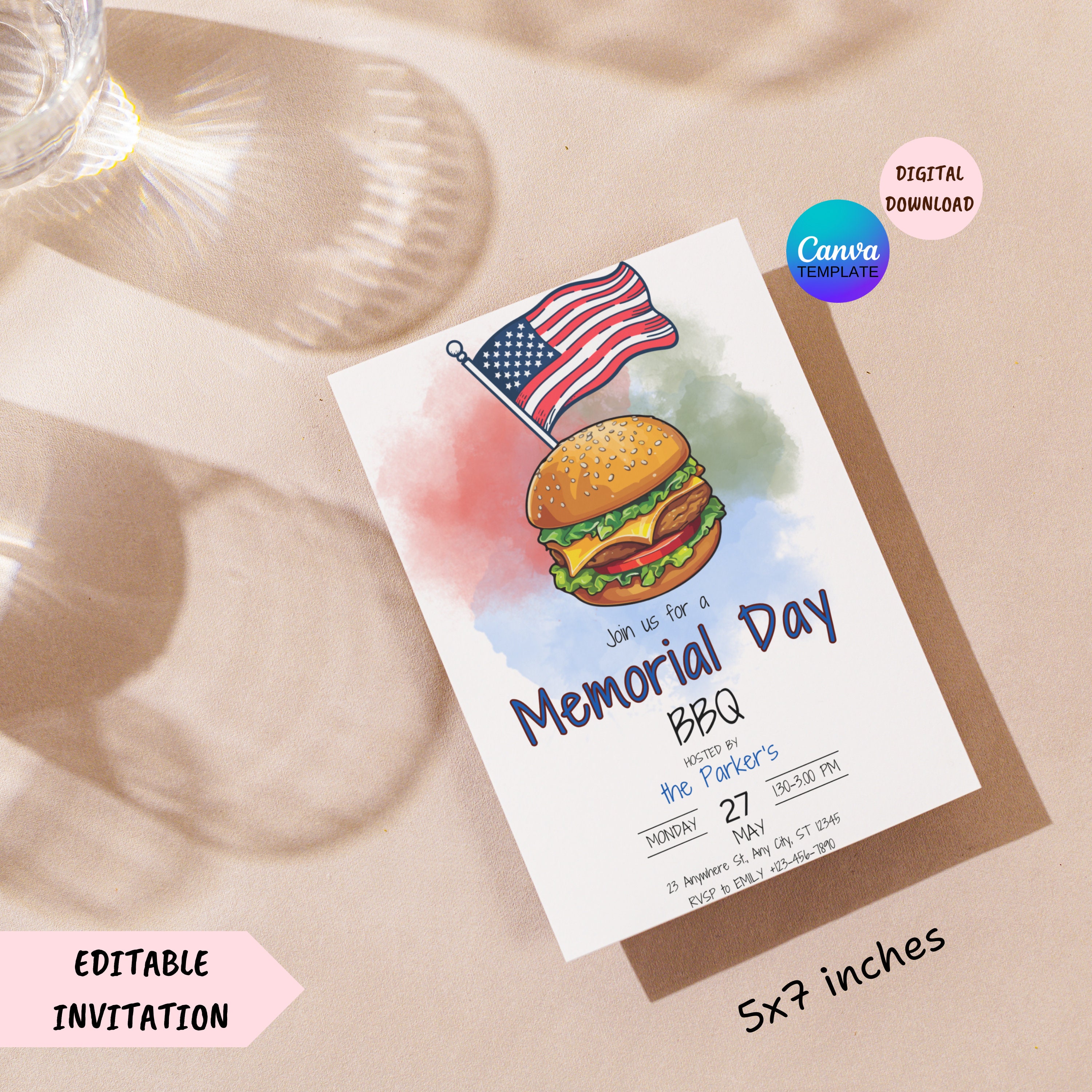 Memorial Day Barbeque Invitation Template, EDITABLE Memorial Day BBQ ...