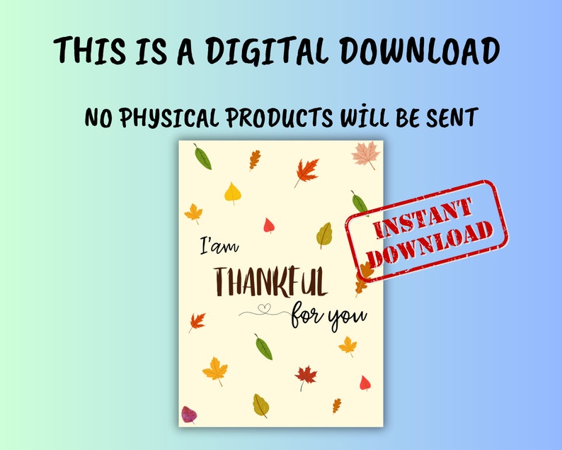 I'am Thankful for You Card Printable Thanksgiving - Etsy