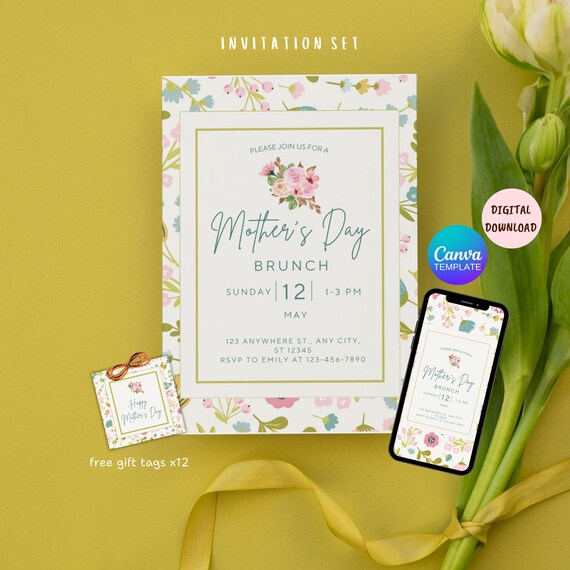 Mother's Day Brunch, Mother's Day Invitation, Editable Mother's Day Brunch Invite, Happy Mother's Day Invite, Printable Mother's Day Tag.