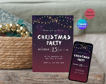 Modern Christmas Party Invitation Template, EDITABLE Canva Template, Christmas Party Digital Invitation, Holiday Party, Instant Download