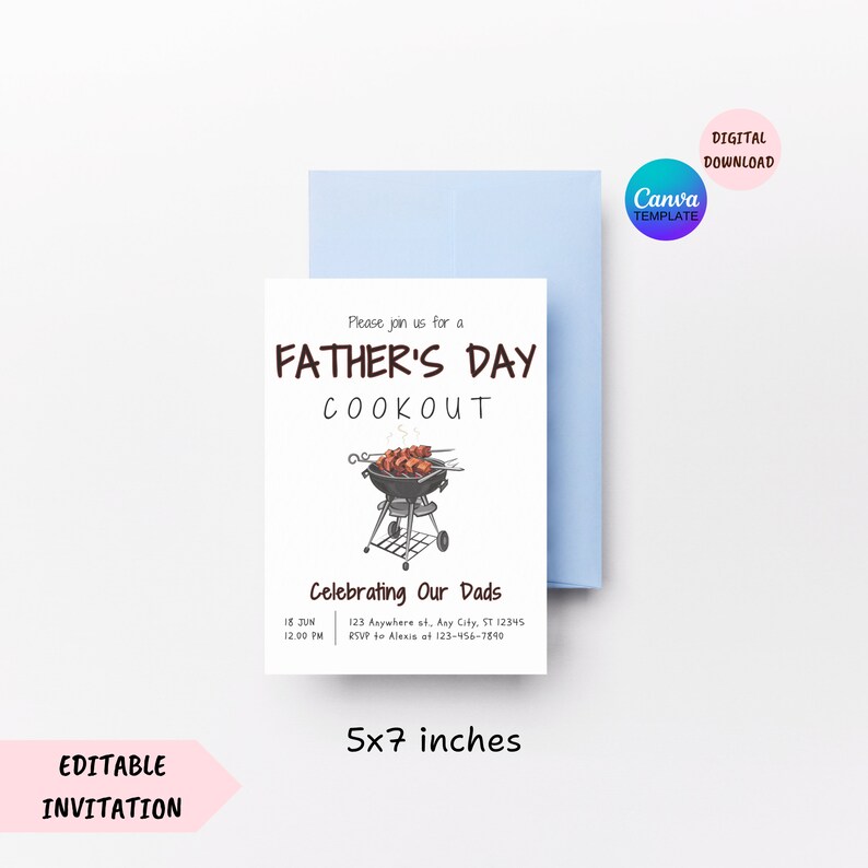 Editable Father's Day Cookout Invitation, Father's Day BBQ Invite ...