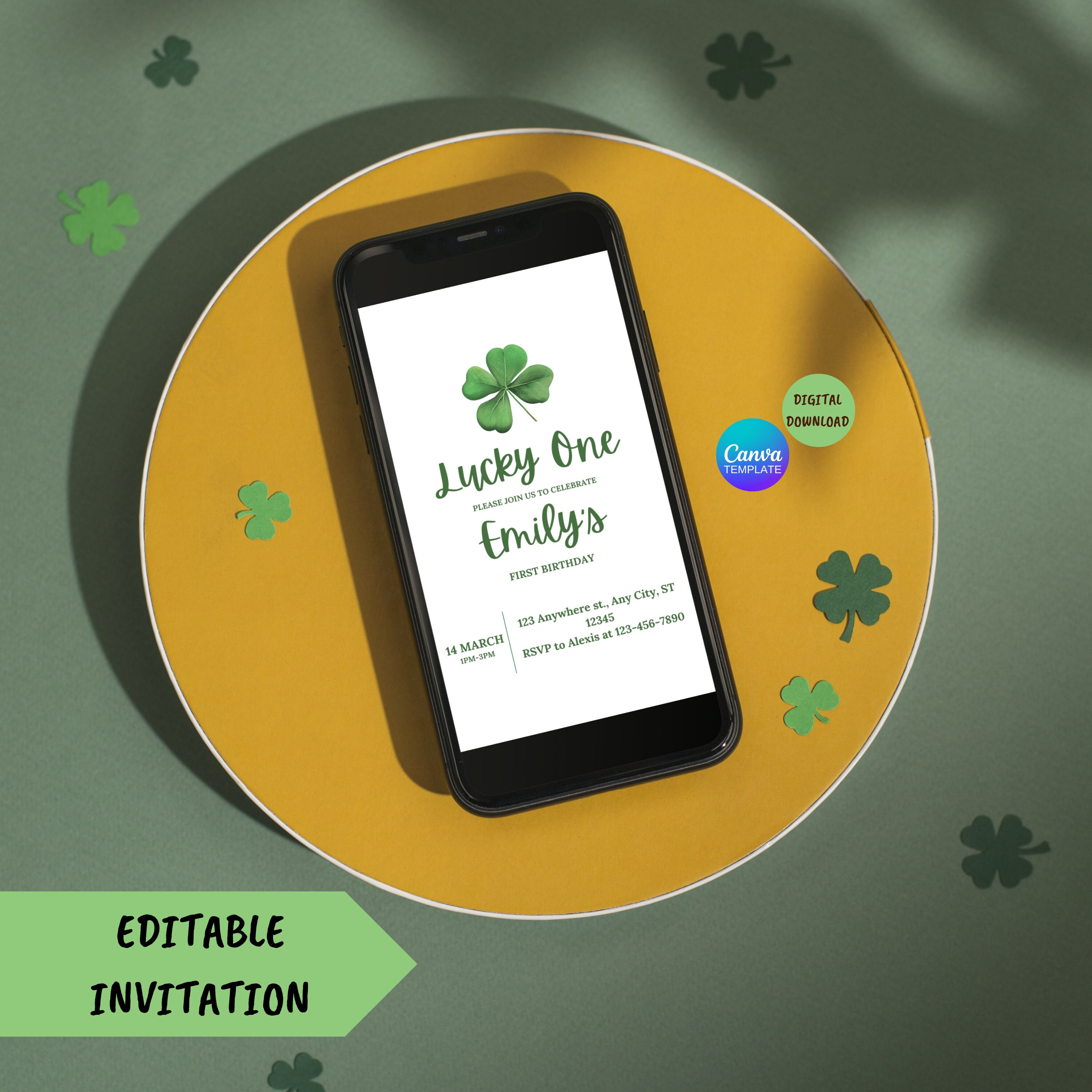 EDITABLE Lucky One Birthday Invitation, Printable St. Patrick's Day ...