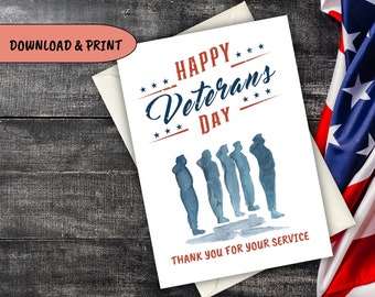 Happy Veterans Day Thank You Cards  Printable, Day of Remembrance: Veterans Day Cards, Thank You for Your Service; Veterans Day Cards.