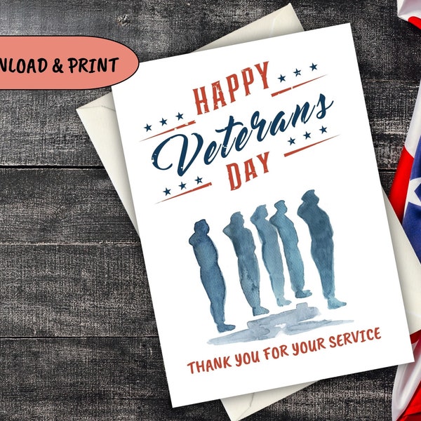 Happy Veterans Day Thank You Cards  Printable, Day of Remembrance: Veterans Day Cards, Thank You for Your Service; Veterans Day Cards.